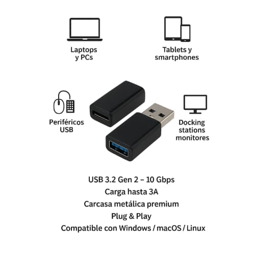 Adaptador USB 3.2 Tipo A Macho a Hembra