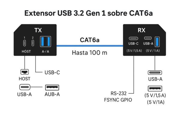 Extensor de señal por USB 3.2 a 100 metros con entrada USB-C 